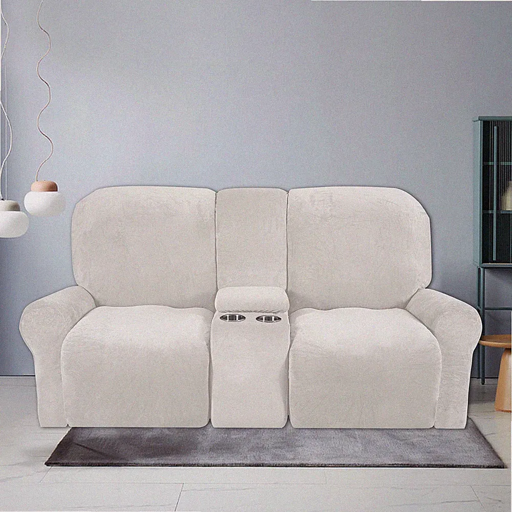 2 Seat Recliner Chair Velvet Couch Cover Stretch Sofa Slipcover With Cup Holder