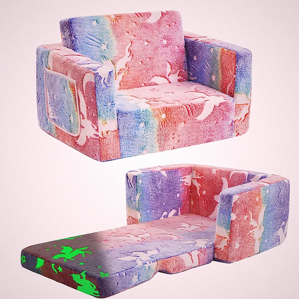 2in1 Toddler Couch Fold Out Sofa Lounger for Kids Medium, Elf Design