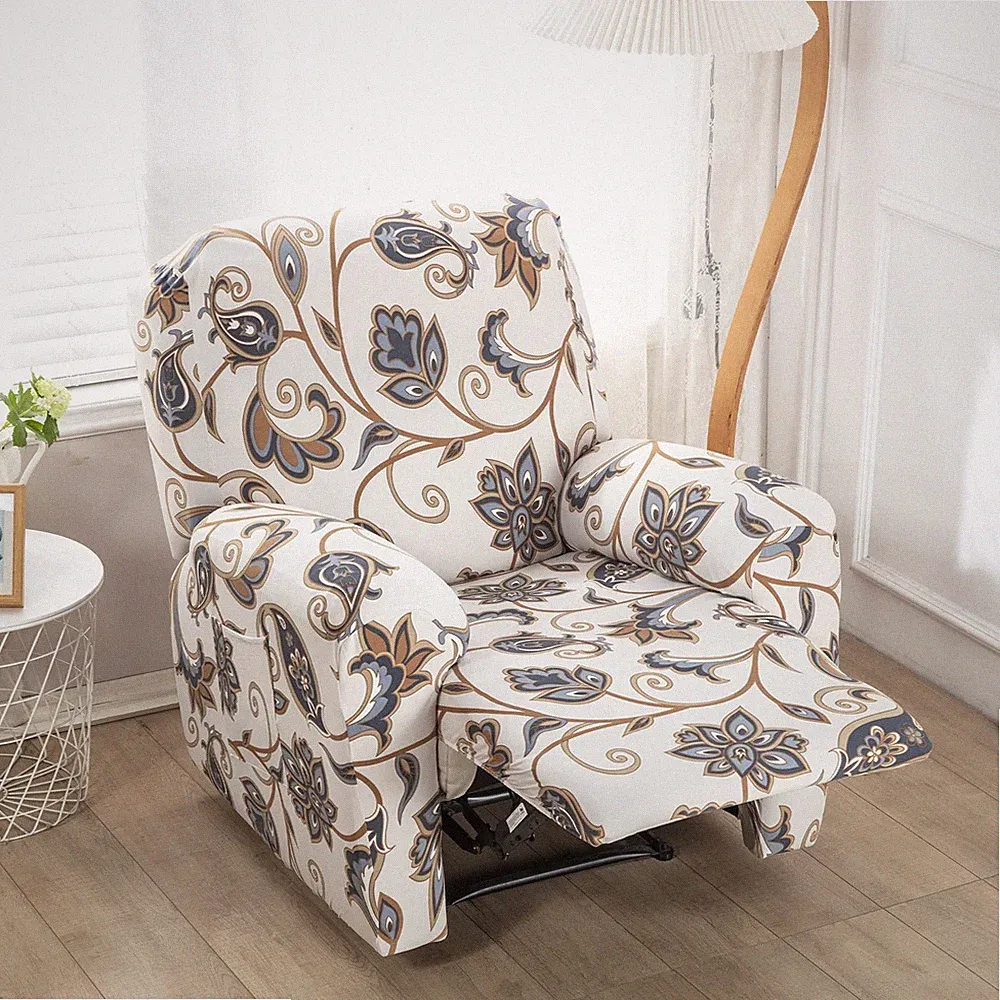 4 Pcs 1 Seat Recliner Chair Cover Stretch Printed Rocking Chair Slipcover Rec...