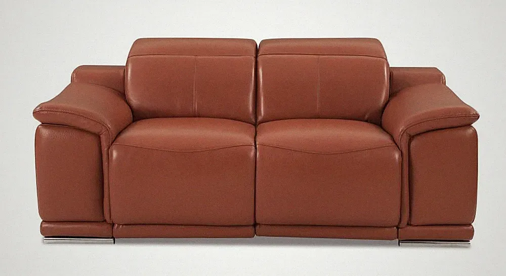 72 Camel And Silver Italian Leather Power Reclining Loveseat