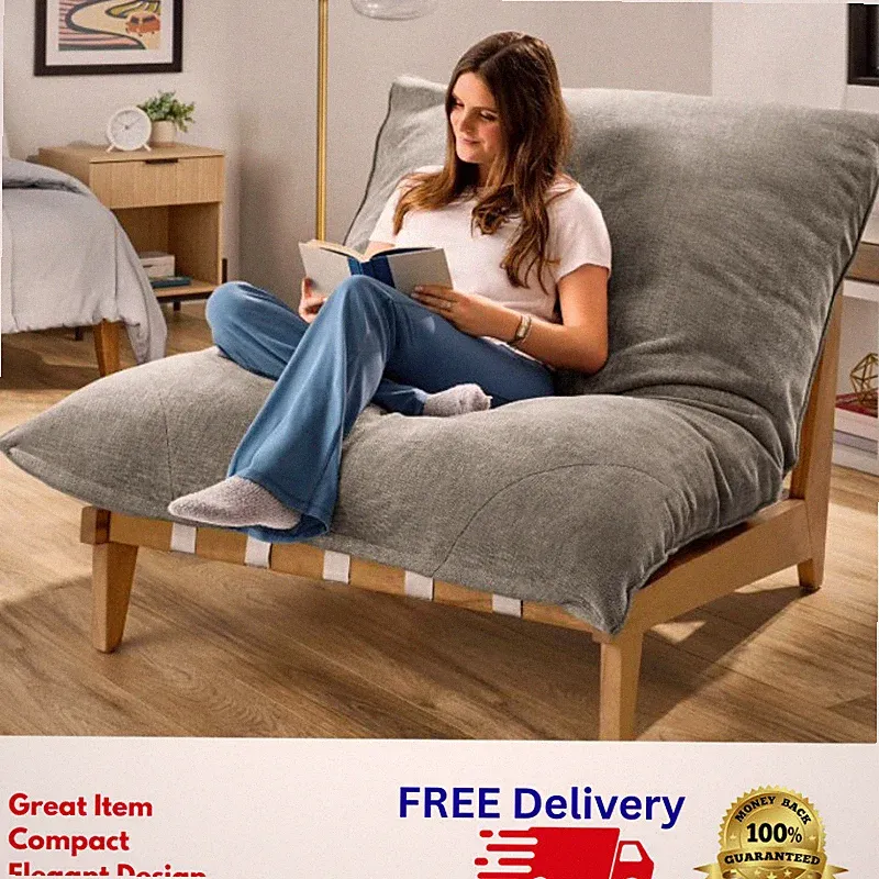 Cloud Lounge Accent Chair Oversized Lounger Soft Fabric Solid Wood Legs