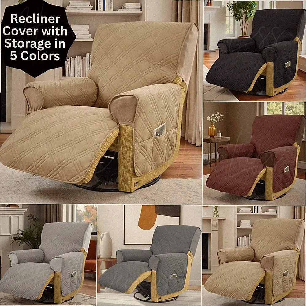 Diamond Quilted Stretch Recliner Chair Cover with Pocket Storage in 5 Colors