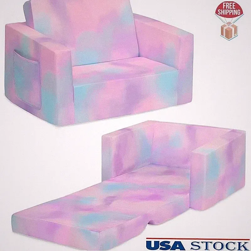 Flip-Out Chair 2in1 Convertible Kids' Lounger Lightweight Machine Washable Cover