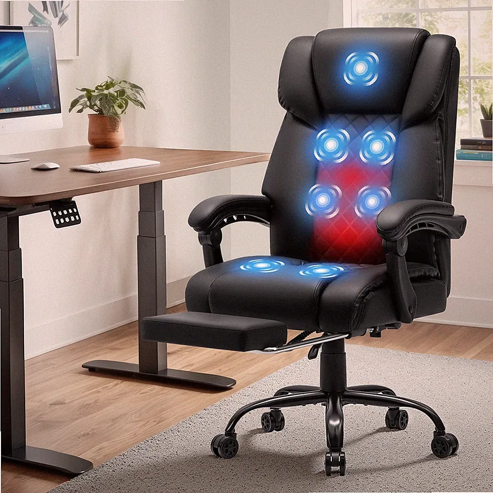 HOFFREE Massage Office Chair with Heat 7-Point Vibration Recliner w/Footrest US