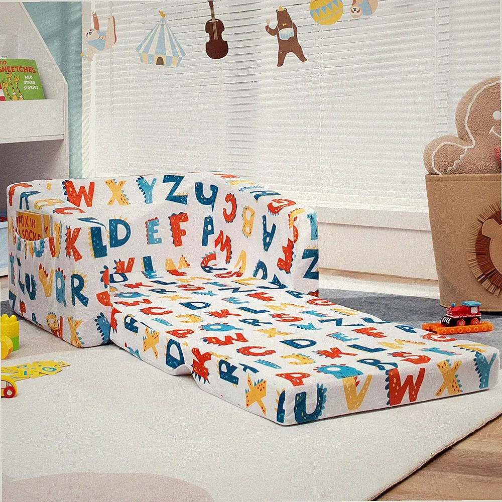 Honeyjoy 2-in-1 Convertible Kids Sofa to Lounger Flip-Out Chair with Side Pocket