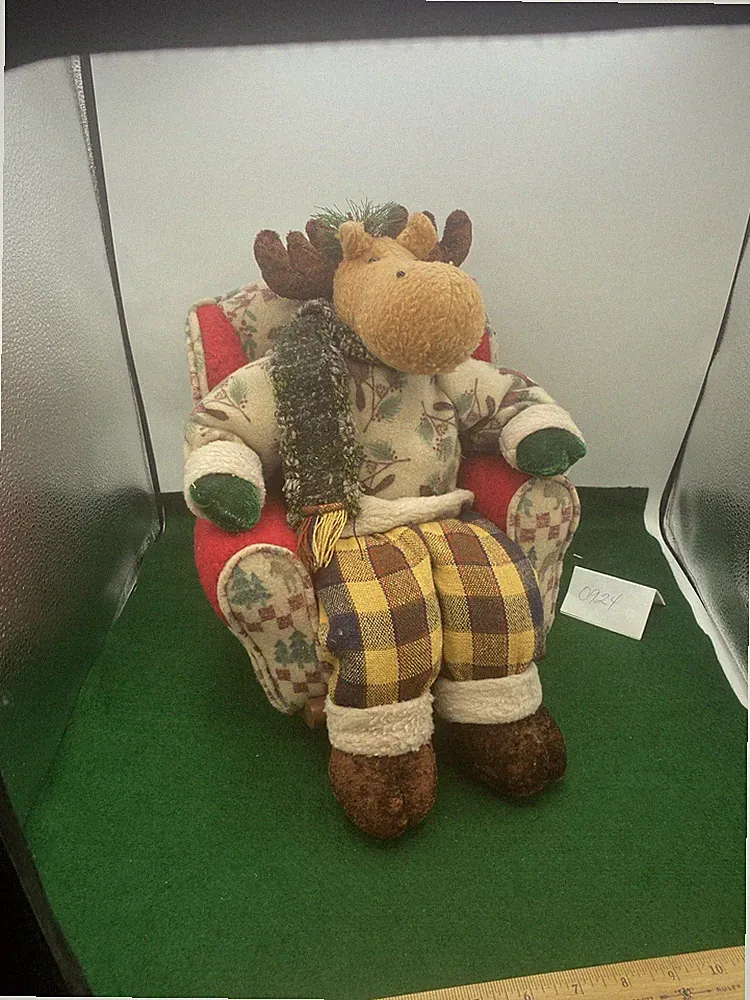 Large 14” Tall(sitting)Plush Moose Sitting In Rocking Chair Recliner Christmas
