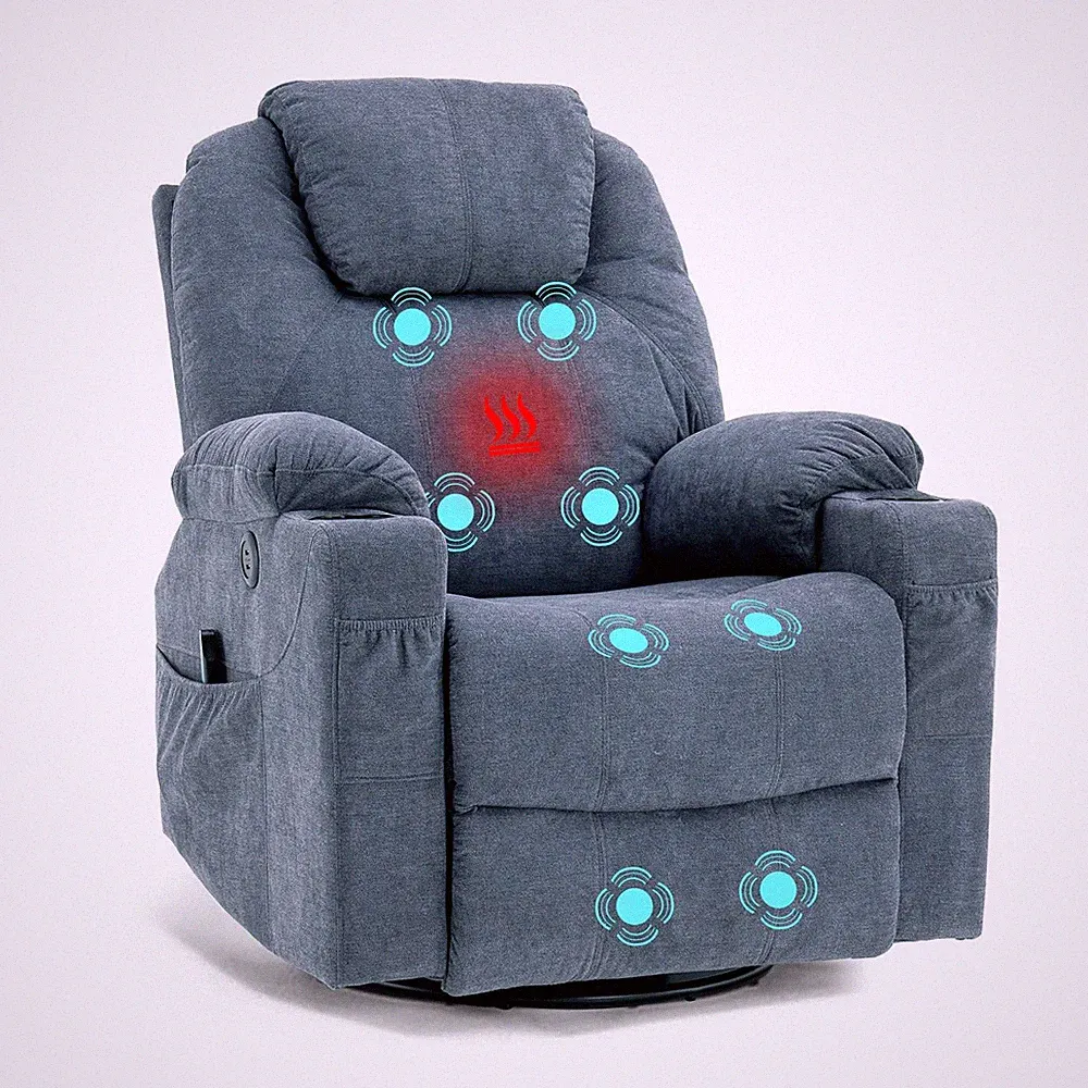 Massage Recliner Chair 360 Degree Swivel Single Sofa Rocker W/ Heating