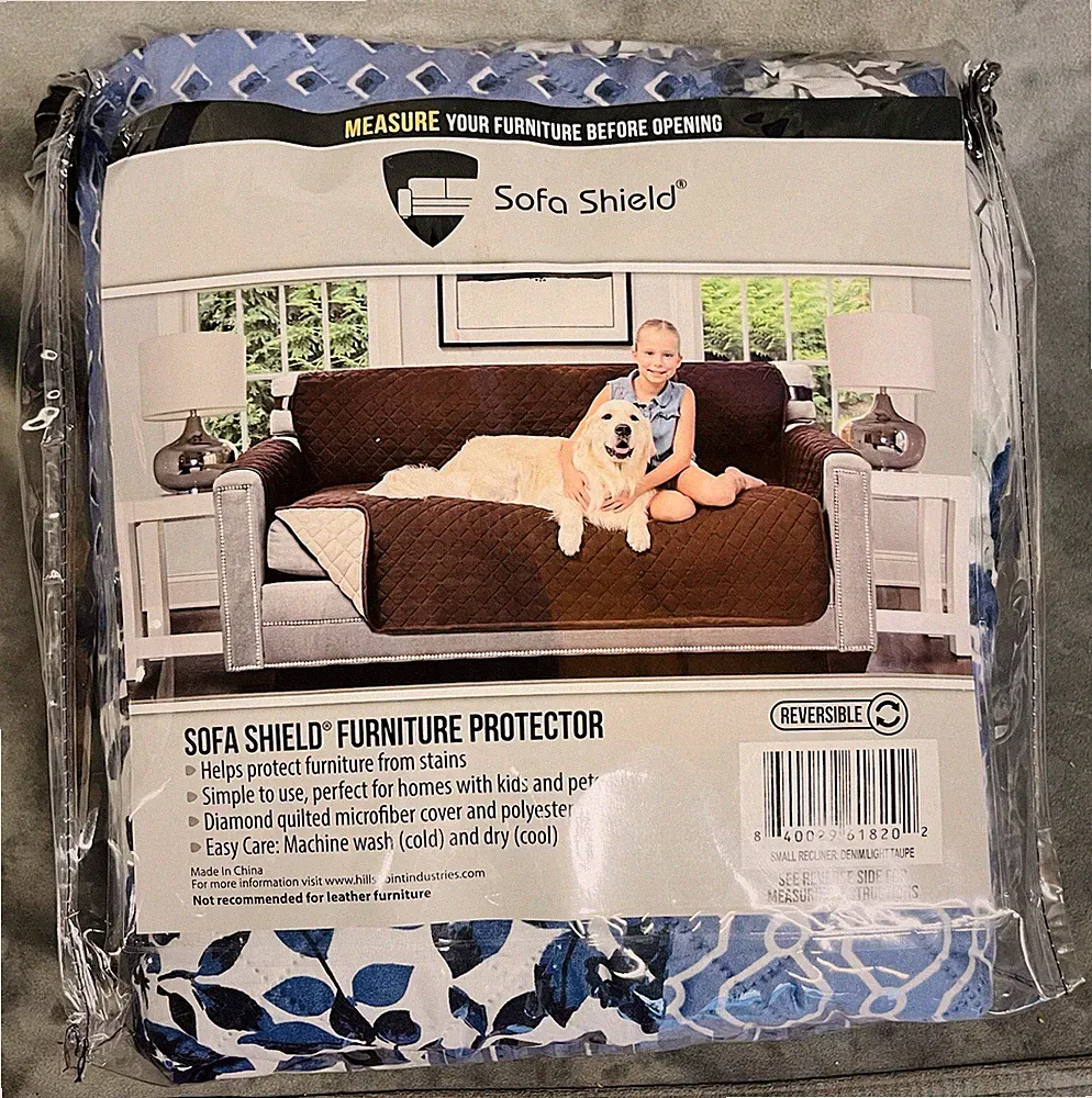 New Sofa Shield Reversible Cover Small Recliner, Denim w/ Light Taupe