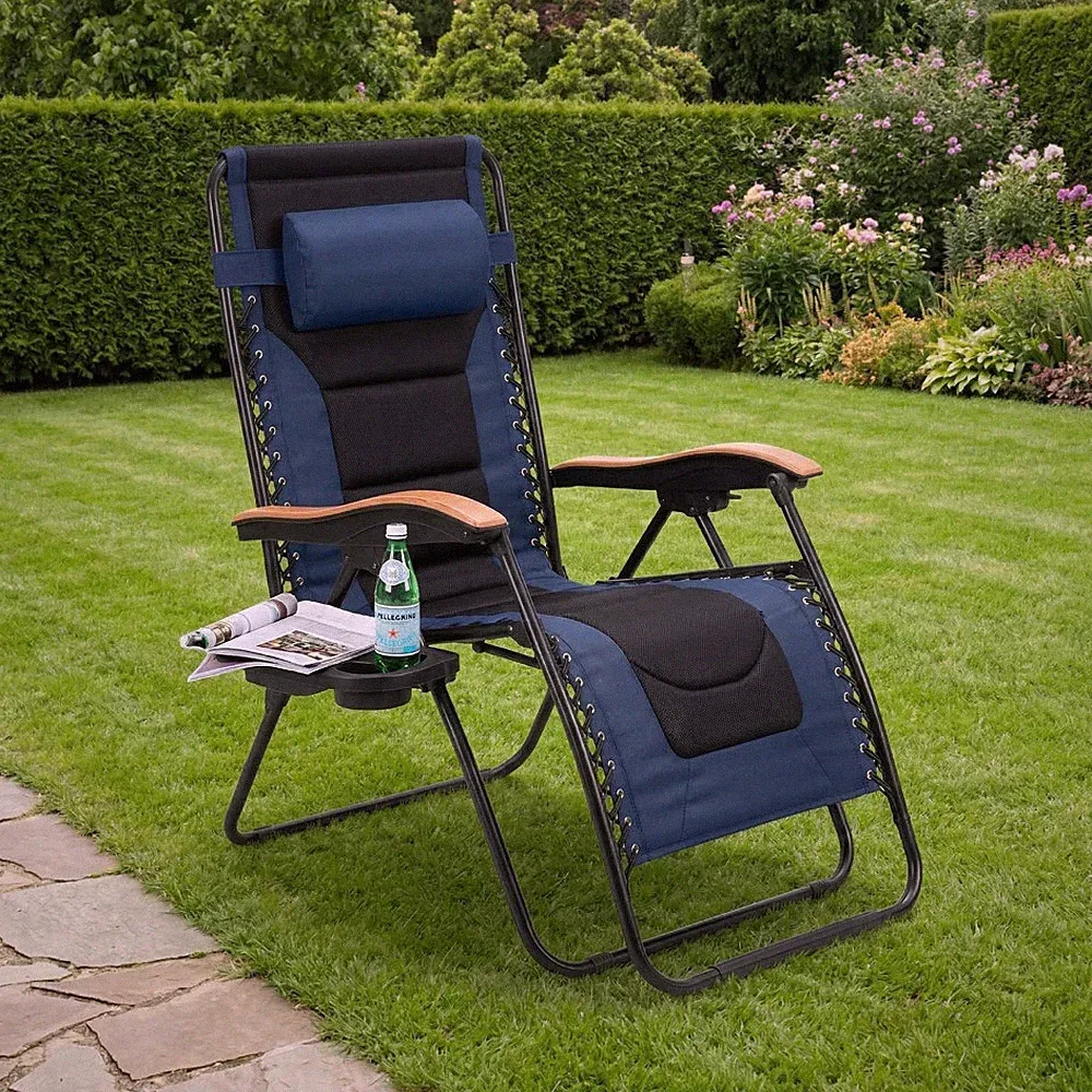 Oversized Padded Zero Gravity Chair, Foldable Patio Recliner, 30" Wide Seat