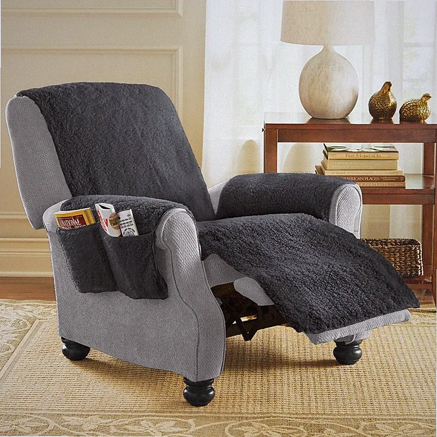 Protective Soft Fleece Recliner Chair Cover with Pocket Storage in 5 Colors