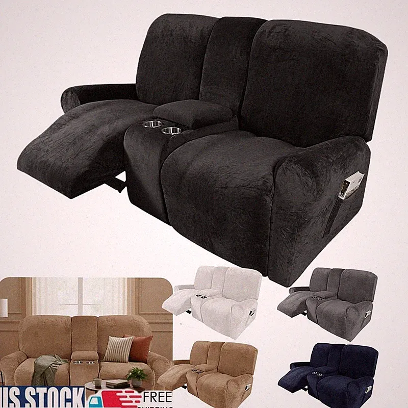 Recliner Sofa Covers Stretch Couch Slip Cover Solid Protector w/ Center Console
