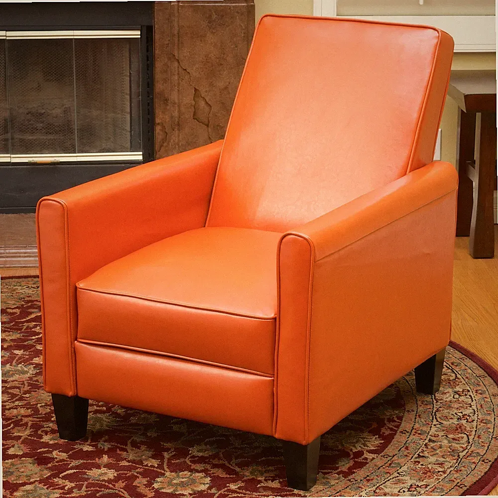 (Set of 2) Lucas Orange Leather Recliner Club Chair