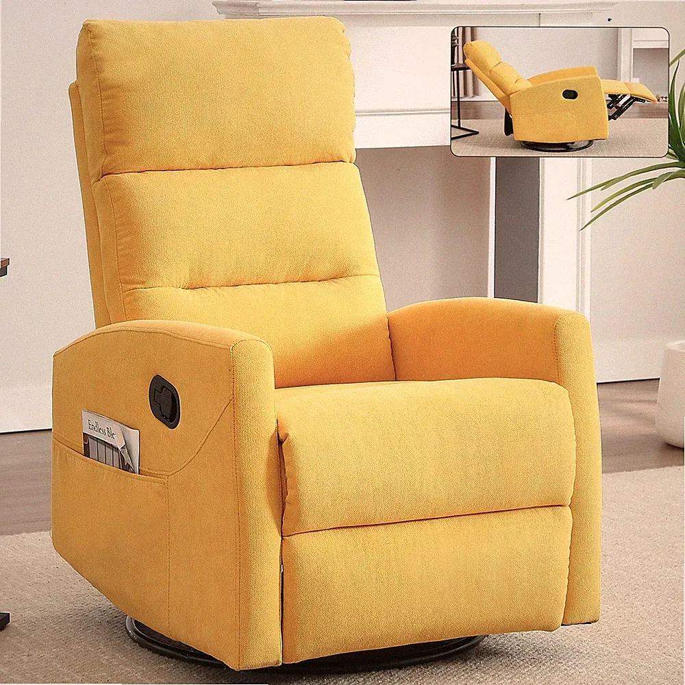 Swivel Rocker Recliner Chair Nursery Glider Single Sofa Small Spaces Side Pocket