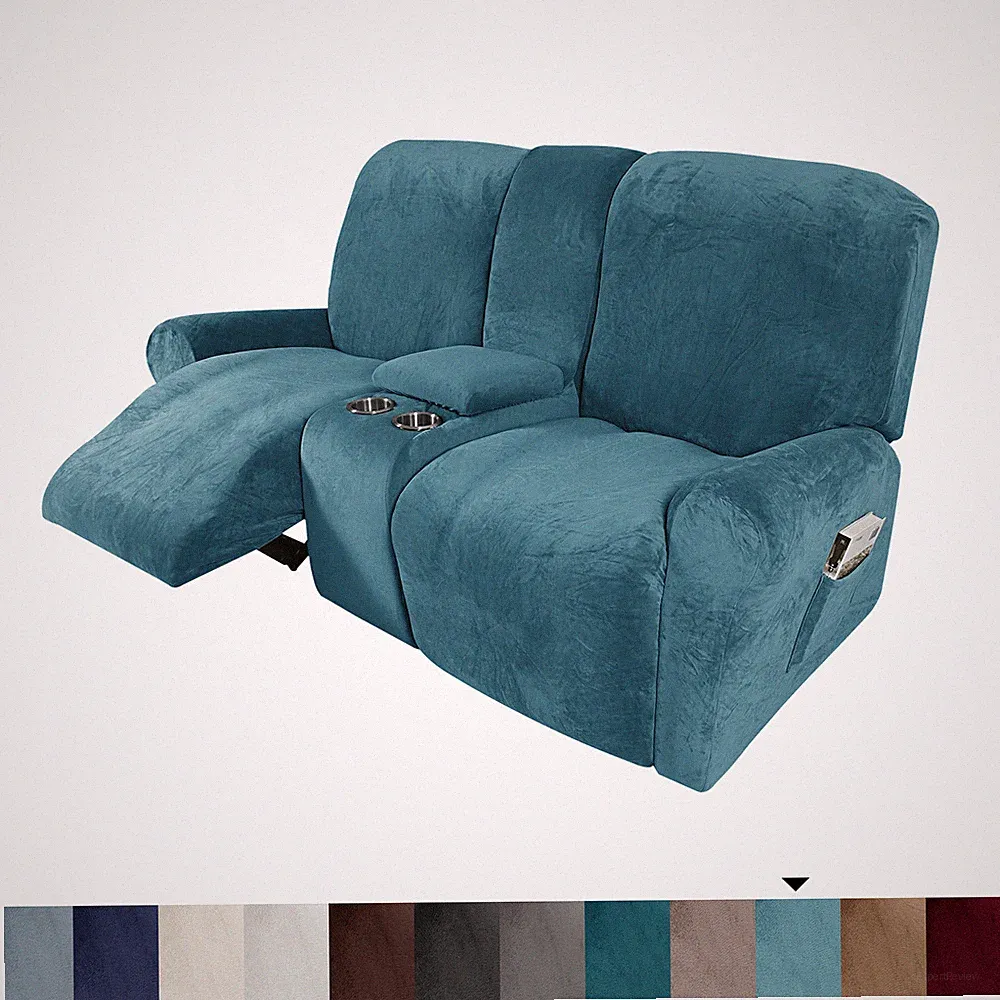 Tiltable Loveseat 2-Seater Reclining Sofa Cover With Center Console Slide Cover