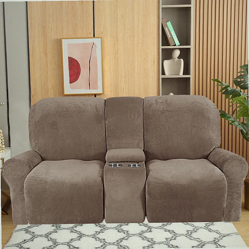 Velvet Stretch Recliner Loveseat Sofa Cover with Center Console Sofa Slipcover