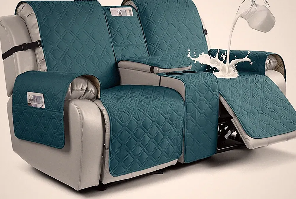 Waterproof Loveseat Recliner Cover with Console - Non-Slip Pet Protector (Peacoc