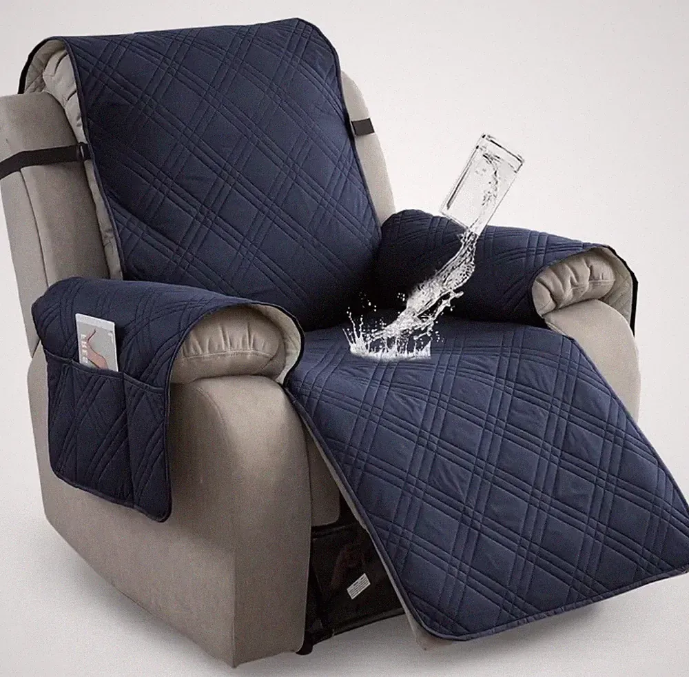 Waterproof Recliner Chair Sofa Cover with Pocket, 1-Piece Reversible Couch Co...
